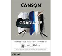 Canson Graduate, Papel Mixed Media, Doble cara: Granulada y lisa, 220g, Encolados por el lado corto, A5-14,8x21cm, Gris, 30 Hojas