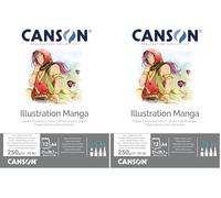 Canson, Illustration, Suave, 250g, Encolados por el lado corto, A4-21x29,7cm, Extra Blanco, 12 Hojas (Paquete de 2)