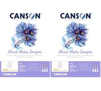 Canson Imagine, Papel Mixed Media, Grando ligero, 200g, Encolados por el lado corto, A5-14,8x21cm, Blanco natural, 50 Hojas (Paquete de 2)
