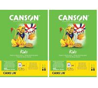 Canson Kids, Papel de dibujo blanco, Grando ligero, 90g, Encolados por el lado corto, A4-21x29,7cm, Blanco, 30 Hojas (Paquete de 2)