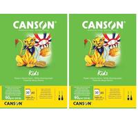 Canson Kids, Papel de dibujo blanco, Grando ligero, 90g, Encolados por el lado corto, A5-14,8x21cm, Blanco, 30 Hojas (Paquete de 2)