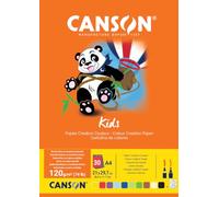 Canson Kids, Papel de dibujo de color, Suave, 120g, Encolados por el lado corto, A4-21x29,7cm, 10 colores surtidos, 30 Hojas