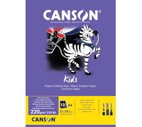 Canson Kids, Papel de dibujo negro, Doble cara: Granulada y lisa, 220g, Encolados por el lado corto, A4-21x29,7cm, Negro, 10 Hojas