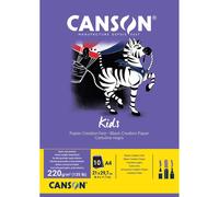Canson Kids, Papel de dibujo negro, Doble cara: Granulada y lisa, 220g, Encolados por el lado corto, A4-21x29,7cm, Negro, 10 Hojas