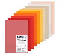 CANSON Mi-Teintes, Papel de dibujo de color, Doble cara: Grano atenuado y grano fino, 160 gsm, Hoja, A4-21 x 29,7 cm, 10 tonos cálidos, 10 Hojas