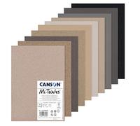 CANSON Mi-Teintes, Papel de dibujo de color, Doble cara: Grano atenuado y grano fino, 160 gsm, Hoja, A4-21 x 29,7 cm, 10 tonos de gris, 10 Hojas