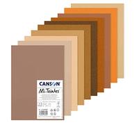 CANSON Mi-Teintes, Papel de dibujo de color, Doble cara: Grano atenuado y grano fino, 160 gsm, Hoja, A4-21 x 29,7 cm, 10 tonos marrones, 10 Hojas