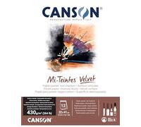 CANSON Mi-Teintes Velvet, Papel para Pastel, Superficie aterciopelada, 430gsm, Bloc Encolado por el Lado corto, 32x41cm, Negro, 12 hojas