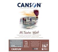 CANSON Mi-Teintes Velvet, Papel para Pastel, Superficie aterciopelada, 430gsm, Bloc Encolado por el Lado corto, 32x41cm, 3 tonos grises, 12 hojas