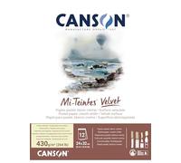 CANSON Mi-Teintes Velvet, Papel para Pastel, Superficie aterciopelada, 430gsm, Bloc Encolado por el Lado corto, 24x32cm, Blanco, 12 hojas