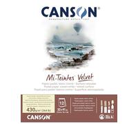 CANSON Mi-Teintes Velvet, Papel para Pastel, Superficie aterciopelada, 430gsm, Bloc Encolado por el Lado corto, 32x41cm, Blanco, 12 hojas