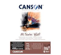 CANSON Mi-Teintes Velvet, Papel para Pastel, Superficie aterciopelada, 430gsm, Bloc Encolado por el Lado corto, 24x32cm, Negro, 12 hojas