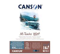 CANSON Mi-Teintes Velvet, Papel para Pastel, Superficie aterciopelada, 430gsm, Bloc Encolado por el Lado corto, 24x32cm, 3 tonos fríos, 12 hojas