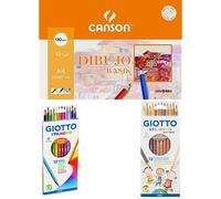 Canson - Minipack A4, 10 Hojas + Fila 256500 - Lápices de colores, pack de 12 lápices + Giotto Stilnovo Skin Tones - Pack de 12 lápices con tonos que simulan la piel humana