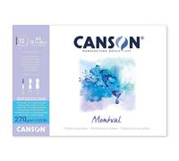 Canson Montval, Papel de acuarela, Grano blanco, 270gsm, Encolados por el lado corto, A3-29,7x42cm, Blanco, 12 Hojas