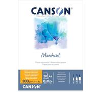 Canson Montval, Papel de Acuarela, Grano Fino, 300g, Bloc encolado por el Lado Corto, A4-21x29,7cm, Blanco, 50 Hojas
