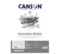 Canson, Papel Bristol, Extra Suave, 250g, Encolados por el lado corto, A4-21x29,7cm, Extra Blanco, 20 Hojas