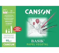 Canson Vegetal Basik, Papeles técnicos, Suave, 90gsm, Minipack, A4-21x29,7cm, Translucido, 12 Hojas