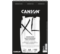 Canson XL Papel de dibujo A4 negro 150 g doble cara granulada/lisa espiralado lado corto 40 hojas