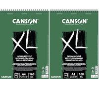 Canson XL, Papel de dibujo reciclado, Grano atenuado Fino, 160g, Espiralados sobre el lado corto, A4-21x29,7cm, Blanco, 50 Hojas (Paquete de 2)