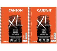 Canson XL, Papel de esbozar, Grano fino, 90g, Espiralados sobre el lado largo, A5-14,8x21cm, Marfil, 60 Hojas (Paquete de 2)