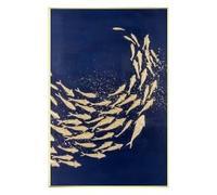 CAOXTART Cuadro abstracto de peces con lámina de oro, póster de banco de peces con textura azul oscuro, gran cuadro para sala de estar (80x120cm/sin marco).