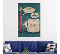CAOXTART Pósters divertidos de cepillo de dientes y papel higiénico, impresión en lienzo de arte pop: pintura en lienzo para decoración de pared de baño (80x120cm/marco interno)