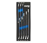 Capri Tools Juego de llaves de trinquete reversibles ultra suaves de 120 dientes, serie larga XL, 12 puntos, 5/16 a 3/4 pulgadas, SAE, 8 piezas con bandeja mecánica