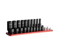 Capri Tools Juego de llaves de vaso de impacto superficial y profundo de 1/4 pulgadas, SAE, 20 piezas con carril de aluminio