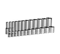 Capri Tools Set de llaves de vaso cortas y largas cromadas de 3/8" (9,53 mm) de inserción, 6 puntas, de 5/16" (7,94 mm) a 1" (25,4 mm), 24 piezas