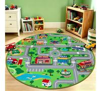 Capslpad Alfombra de juego redonda interactiva para niños, antideslizante, lavable, ciudad, carreteras, 120 x 120 cm, verde