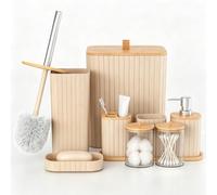 Capslpad Juego de 9 accesorios de baño, moderno juego de accesorios de baño con cubo de basura, cepillo de inodoro, soporte para cepillo de dientes y taza, dispensador de jabón de loción, jabonera
