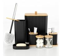 Capslpad Juego de 9 accesorios de baño, moderno juego de accesorios de baño con cubo de basura, cepillo de inodoro, soporte para cepillo de dientes, taza para cepillo de dientes, dispensador de jabón