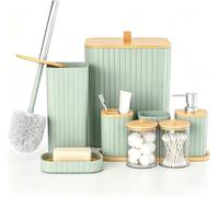 Capslpad Juego de 9 accesorios de baño, moderno juego de accesorios de baño con cubo de basura, cepillo de inodoro, soporte para cepillo de dientes y taza, dispensador de jabón de loción, jabonera