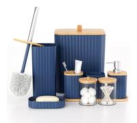 Capslpad Juego de 9 accesorios de baño modernos, juego de accesorios para el cuarto de baño, bote de algodón, dispensador de jabón de loción, cepillos de inodoro y soporte, jabonera, vaso para