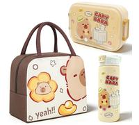 Capybara Bolsa De Almuerzo, Capybara Botella De Agua Y Fiambrera 3 Piezas, Bolsa TéRmica Para El Almuerzo, Otella De Agua De PláStico De Dibujos Animados Para NiñAs Adolescentes Escuela Picnics