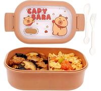 Capybara Fiambreras Bento, 1000ml Bento Lunch Box Lonchera con Cubiertos Compartimento Fiambrera Bentos Box Lonchera Prueba de Fugas Caja de Almuerzo Escuela para Escuela Picnic Viajes Trabajo