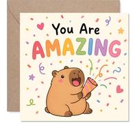 Capybara Tarjeta de cumpleaños - Ilumina su día - Dibujos animados con confeti y popper de fiesta - Vibraciones edificantes para cualquier celebración - Cuadrado de 145 mm, sobre incluido