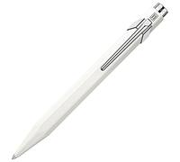 Caran d'Ache Bolígrafo 849 Popline – estuche blanco lacado, trazo M, tinta azul, 12,5 cm