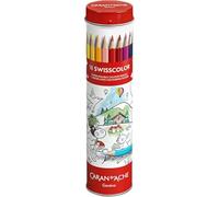 Caran d'Ache Caja metálica para 18 lápices de colores Swisscolor + póster sobre el tema animales de la suiza
