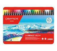 Caran d'Ache Fibralo - Bolígrafos con tinta soluble en agua, caja de metal, 24 colores surtidos, líneas finas, gruesas, caligrafía, diario de viñetas, escritura, acuarela, ancho de trazo de 0,5 a 5 mm