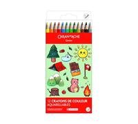 Caran d'Ache Kawaii Swisscolor - Lápices de colores solubles en agua, caja de cartón con 12 colores surtidos, montañas suizas, dibujo infantil, colorear, lápiz artístico, escuela, suministros de