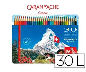 Caran d'ache Lápices de colores acuarelables, caja metálica de 30 colores surtidos