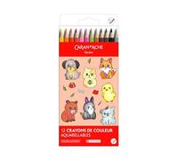 Caran d'Ache Swisscolor Kawaii 1285.803 - Juego de 12 lápices de colores acuarela bonitos animales para colorear para niños
