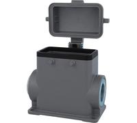Carcasa alta HARTING Han 10B, con 1 salida lateral para cable M25, para 2 abrazaderas (en la parte superior) y con tapa protectora de plástico