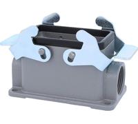 Carcasa baja HARTING Han 10B, con 1 salida lateral para cable M25, equipada con 2 soportes transversales, conexión roscada M25 y rango de sujeción