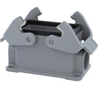 Carcasa baja HARTING Han 10B, con 1 salida lateral para cable M25, equipada con 2 soportes transversales, conexión roscada M25 y rango de sujeción