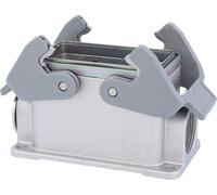 Carcasa baja para conector HARTING Han 10B, con una salida lateral de cable de 1xM25, y equipada con 2 soportes transversales y un sistema de sujeción para protección contra interferencias electromagn