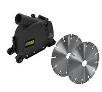 Carcasa ranuradora hormigón más 2 discos diamand hormigón. 125 mm para amoladora angular de 115/125 mm, compatible con cualquier amoladora gracias a 4 anillos de reducción
