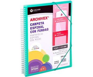 Carchivo - Carpeta personalizable de 50 fundas con espiral Archivex Star, color verde agua